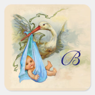 STICKER CARRÉ MONOGRAMME DU BABY SHOWER DE LA BOUCHE BLEUE