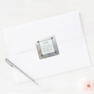 Sticker Carré Monogramme élégant et mariage Turquoise sur la pla