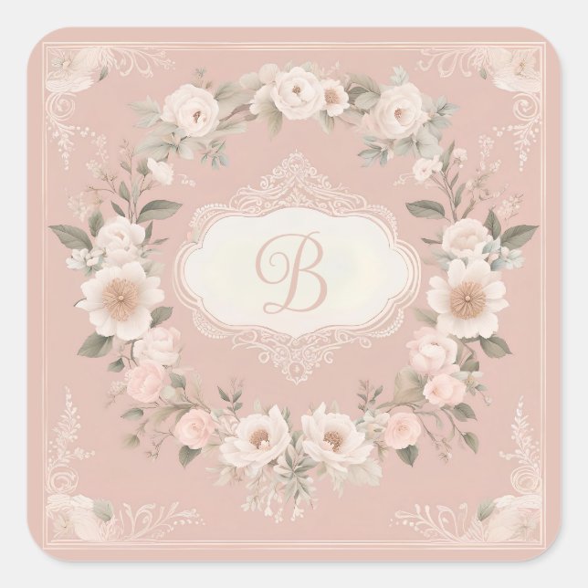 Sticker Carré Monogramme Floral Boho Rose (Devant)