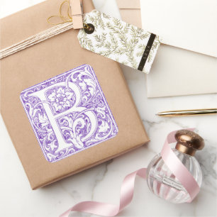 Sticker Carré Monogramme floral élégant Lettre B Vintage