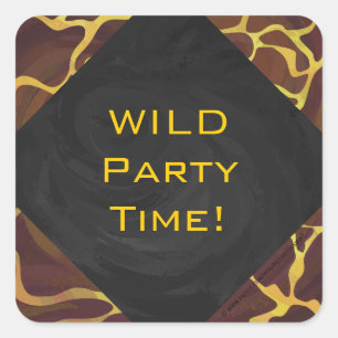 Sticker Carré Monogramme Giraffe Brown, Impression Jaune