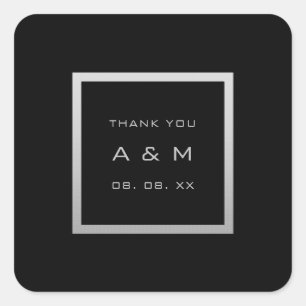 Sticker Carré Monogramme Gris Frame Argent Mariage Gris Blac