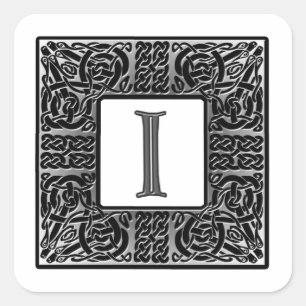 Sticker Carré Monogramme "I" Celtique Argent
