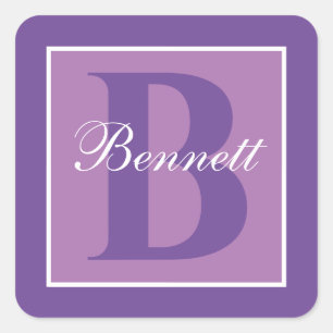 Sticker Carré  Monogramme initial partagé personnalisé violet 