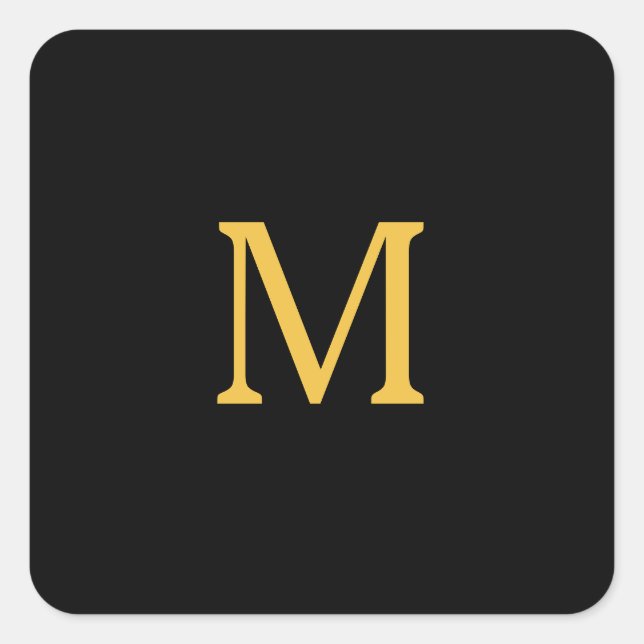 Sticker Carré Monogramme Initial Personnalisé Nom Or Noir Tendan (Devant)