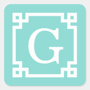 Sticker Carré Monogramme initial Turquoise Wht Cadre clé grecque