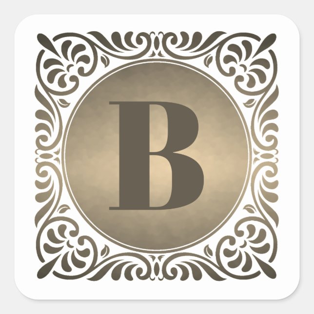 Sticker Carré Monogramme initiale décorative blanche (Devant)