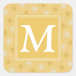 Sticker Carré Monogramme jaune cercles motif