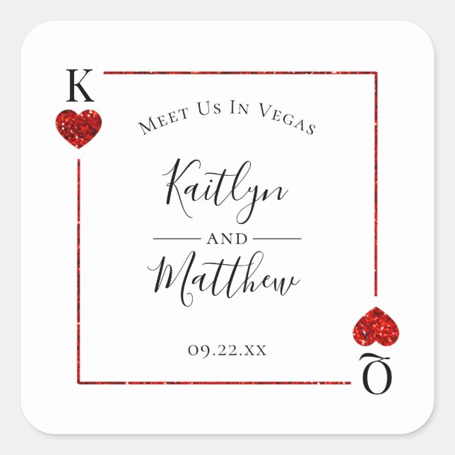 Sticker Carré Monogramme Jeu Carte Mariage Enregistrer La Date (Devant)
