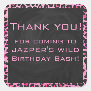 Sticker Carré Monogramme Leopard noir et rose chaud