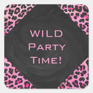 Sticker Carré Monogramme Leopard noir et rose chaud