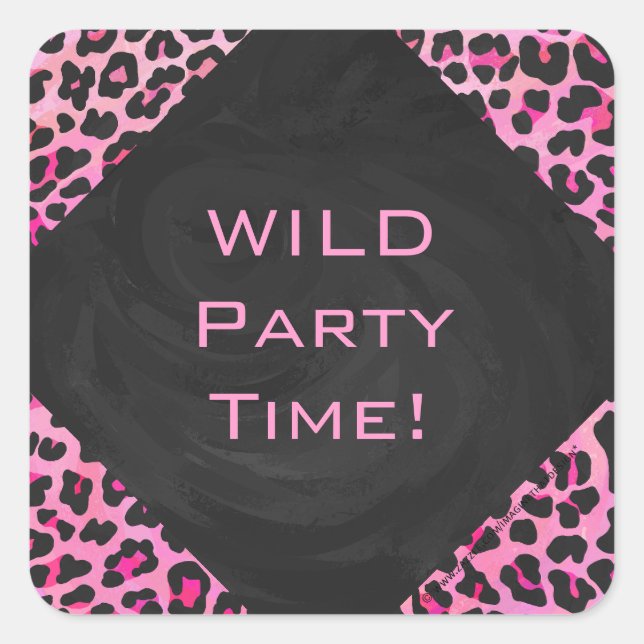 Sticker Carré Monogramme Leopard noir et rose chaud (Devant)