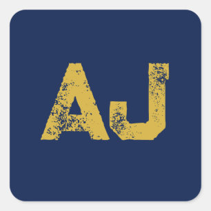 Sticker Carré Monogramme Lettres Initiales Or & Bleu Simple