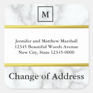 Sticker Carré Monogramme Marbre blanc Look Changement d'adresse