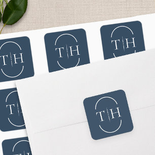 Sticker Carré Monogramme Mariage bleu marine dans cadre ovale