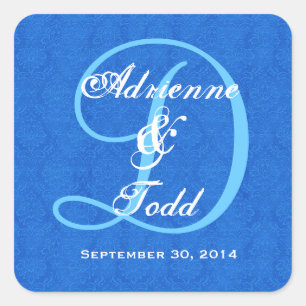 Sticker Carré Monogramme Mariage damassé bleu cobalt D323