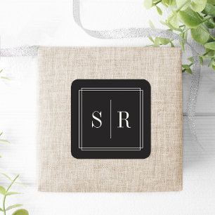 Sticker Carré Monogramme Mariage noir et écru