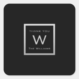 Sticker Carré Monogramme Merci Gris Argent Cadre VIP Mariage Noi