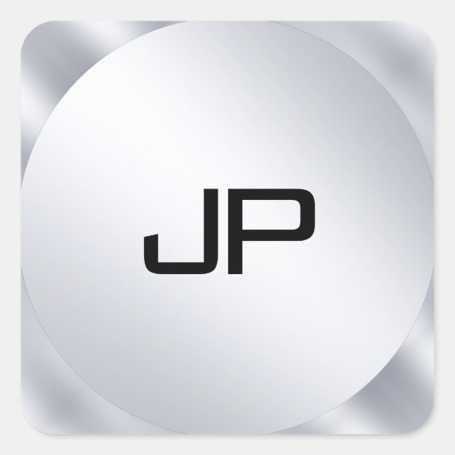 Sticker Carré Monogramme Métallurgie Faux Argent Modèle moderne (Devant)