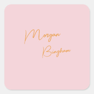 Sticker Carré Monogramme minimaliste rose script