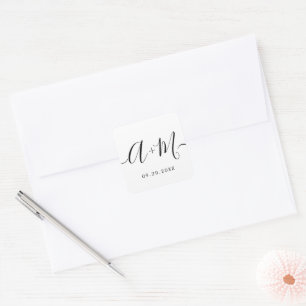 Sticker Carré Monogramme minimaliste Script Date de mariage pers