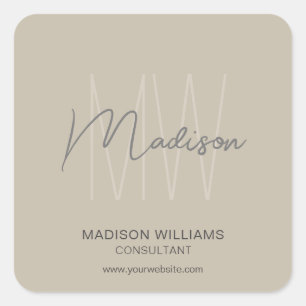 Sticker Carré Monogramme moderne Logo Beige Consultant