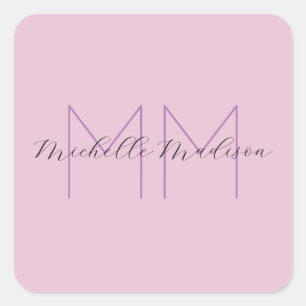Sticker Carré Monogramme Moderne Minimaliste Nom Initiales