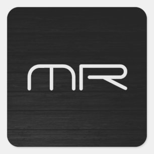 Sticker Carré Monogramme moderne Noir Blanc Nom Initiales