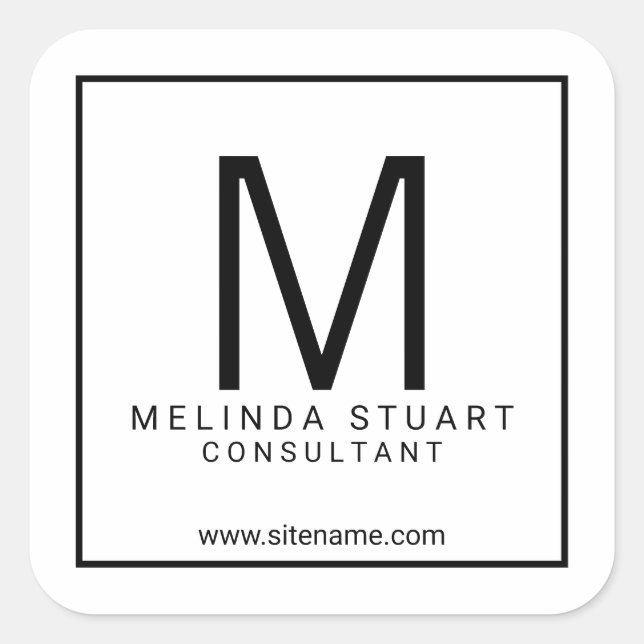 Sticker Carré Monogramme moderne noir et blanc (Devant)