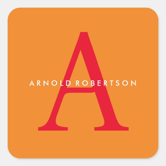 Sticker Carré Monogramme moderne tendance orange rouge (Devant)