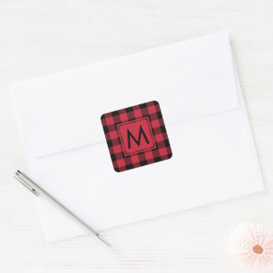 Sticker Carré Monogramme Motif de buffle noir rouge
