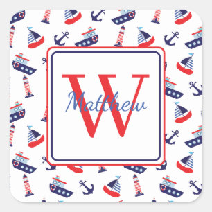 Sticker Carré Monogramme nautique de voiliers preppy