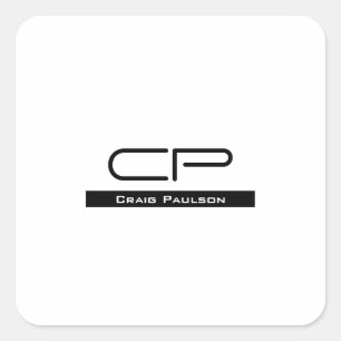Sticker Carré Monogramme noir blanc Nom Plaque moderne Simple