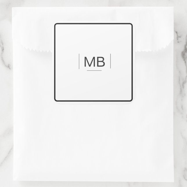 Sticker Carré Monogramme noir blanc simple professionnel (Sac)
