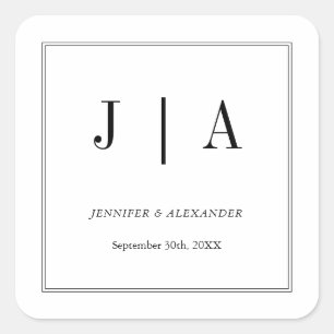 Sticker Carré Monogramme noir et blanc Moderne Mariage simple