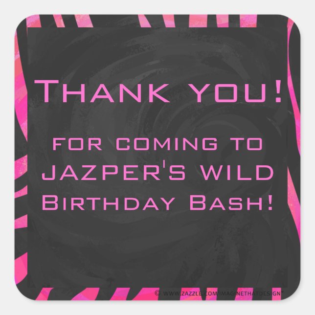 Sticker Carré Monogramme noir et rose chaud Zebra Design (Devant)