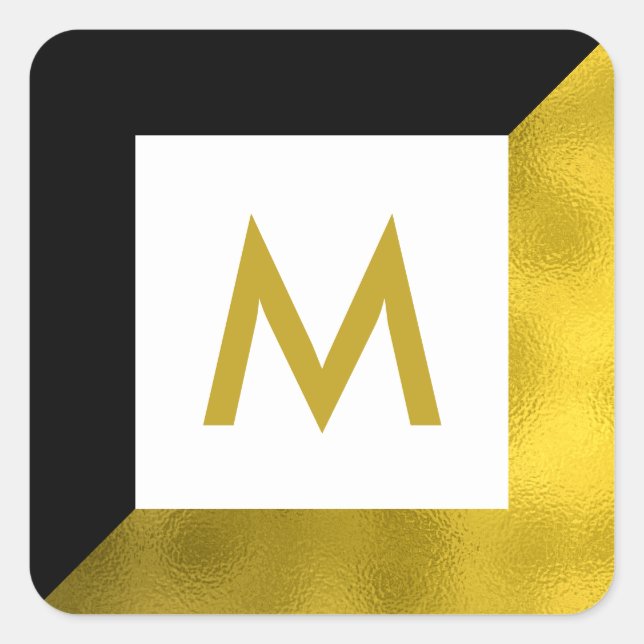 Sticker Carré Monogramme noir Faux Gold Foil (Devant)