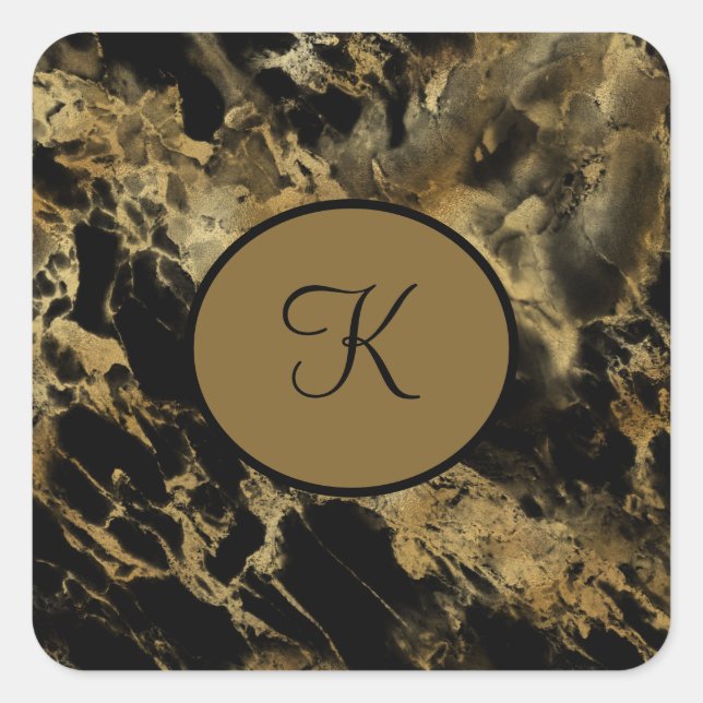Sticker Carré Monogramme Noir Marbre Or Agate Moderne tendance (Devant)