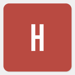 Sticker Carré Monogramme Nom Initiales Minimaliste Brique Rouge