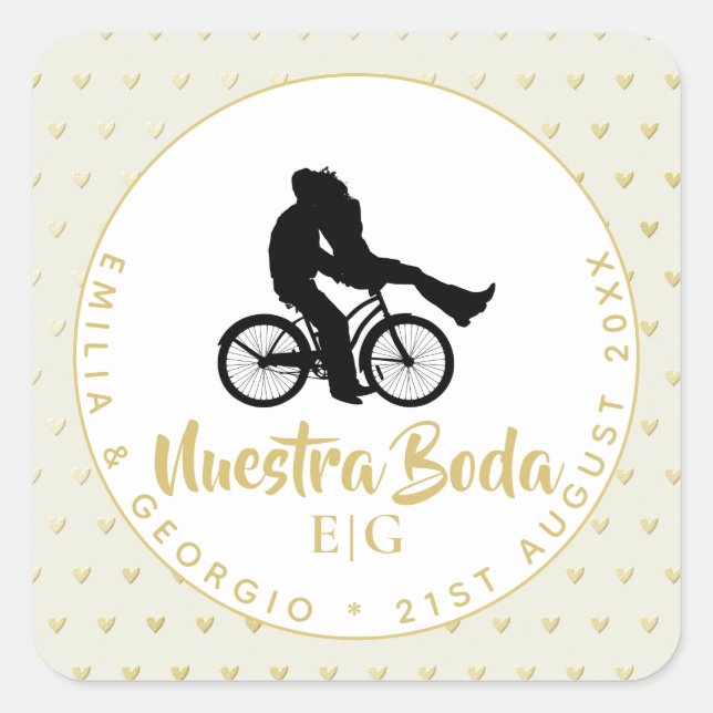 Sticker Carré Monogramme Nuestra Boda Espagnol Mariage Cadeau Fa (Devant)