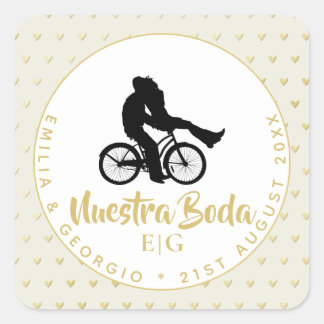 Sticker Carré Monogramme Nuestra Boda Espagnol Mariage Cadeau Fa