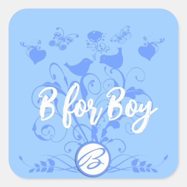 Sticker Carré Monogramme Oiseaux Mariages Coeurs Flèches Poudre  (Devant)