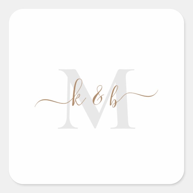 Sticker Carré Monogramme or et gris Swash Script II (Devant)