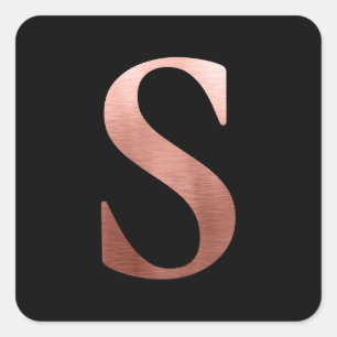 Sticker Carré Monogramme Or Rose en métal brossé S Noir