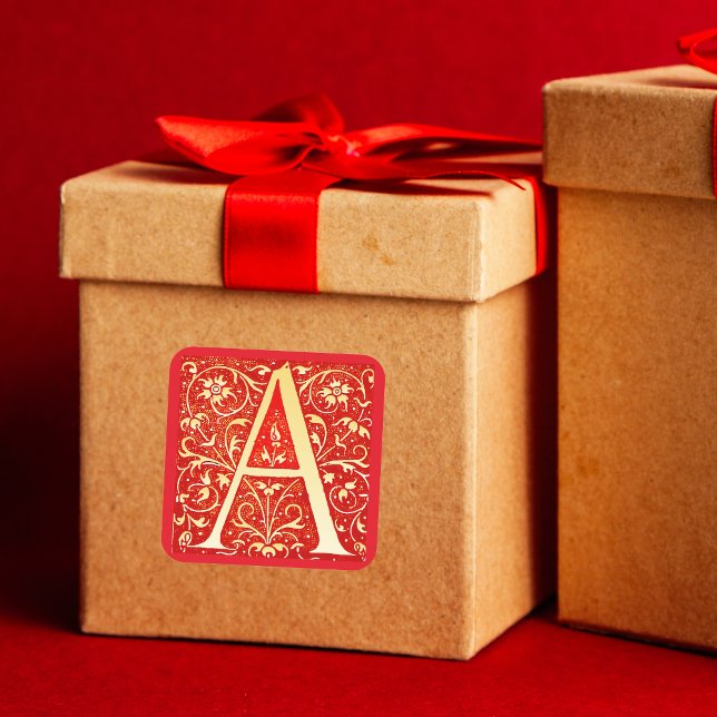 Sticker Carré Monogramme ornemental antique -  majuscule A (Créateur téléchargé)