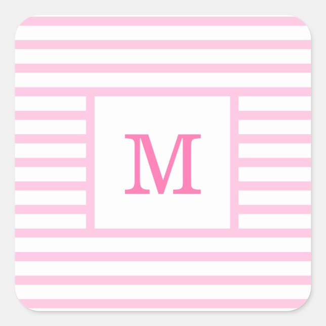 Sticker Carré Monogramme personnalisé Bébé rose et blanc (Devant)