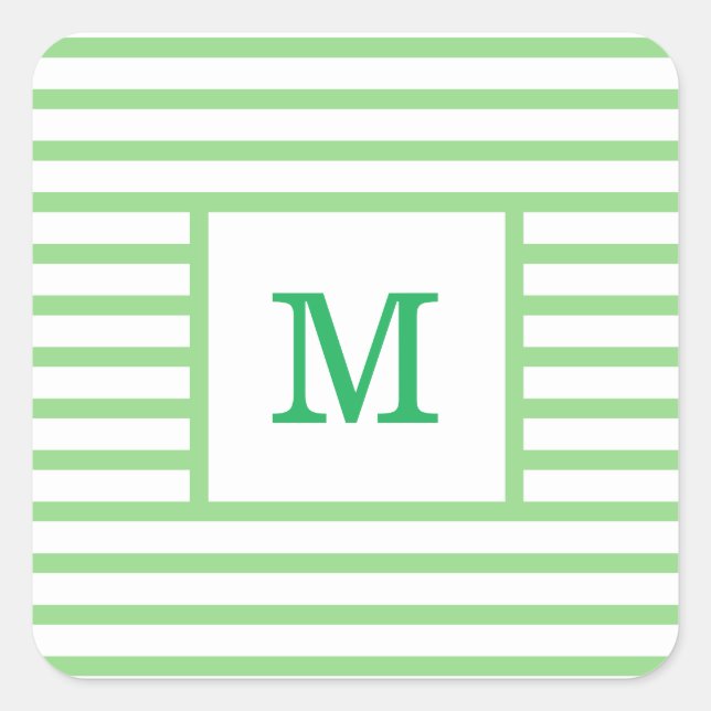 Sticker Carré Monogramme personnalisé Grandes vertes et blanches (Devant)