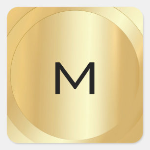 Sticker Carré Monogramme personnalisé Modèle Faux Or moderne