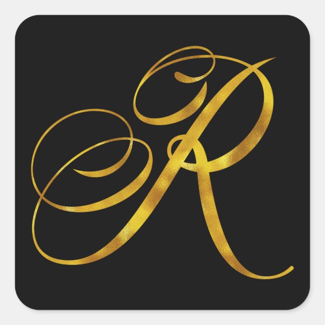 Sticker Carré Monogramme personnalisé R Faux Gold Foil Monogramm (Devant)