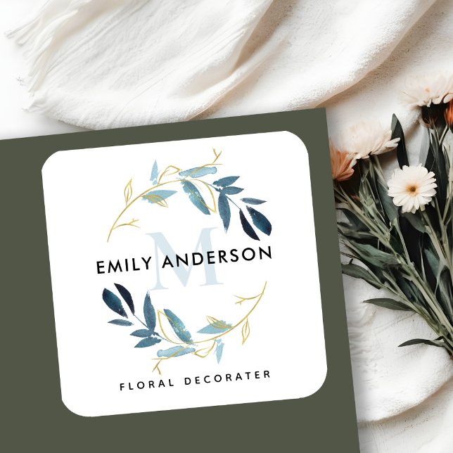 STICKER CARRÉ MONOGRAMME PROFESSIONNEL D'HUILE BLEU FOLIAGE (Créateur téléchargé)